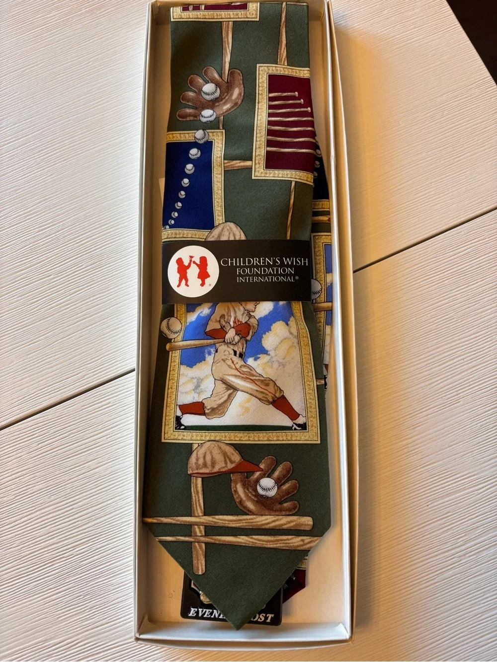 Children's Wish Foundation Men's Green Baseball-Print Tie - Norman Rockwell